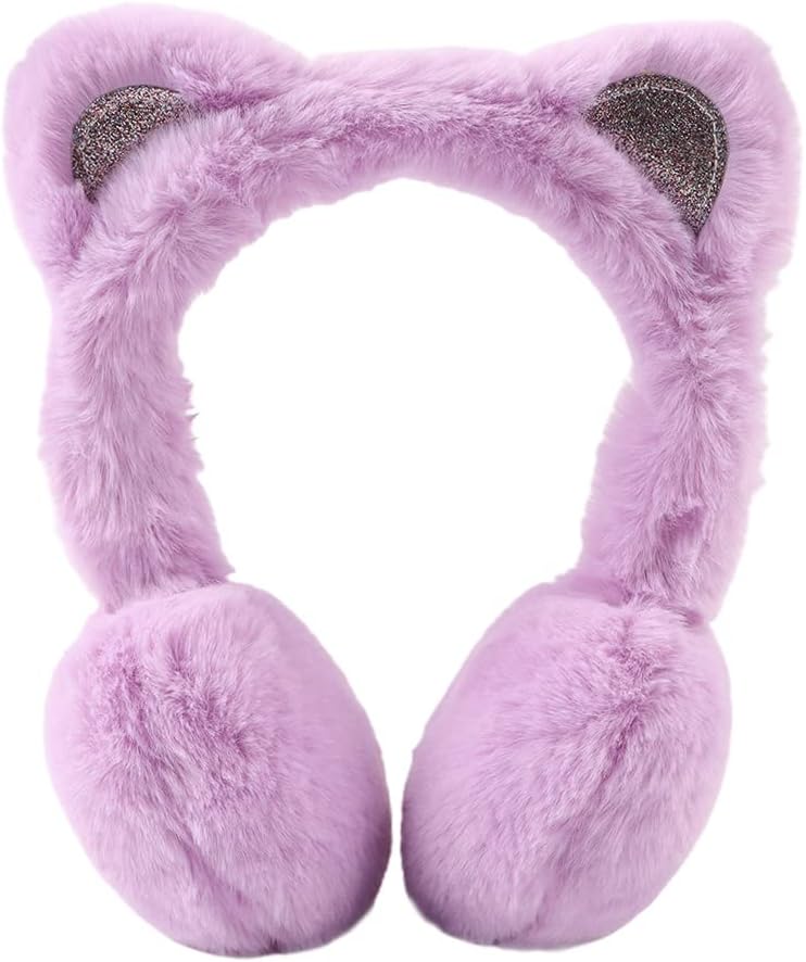 Peecabe Winter Kids Earmuffs Warm Girl Ear Muffs For Toddler Kid Children Earmuff with Cat Ears Girls Ear Warmer (Violet) - Image 1